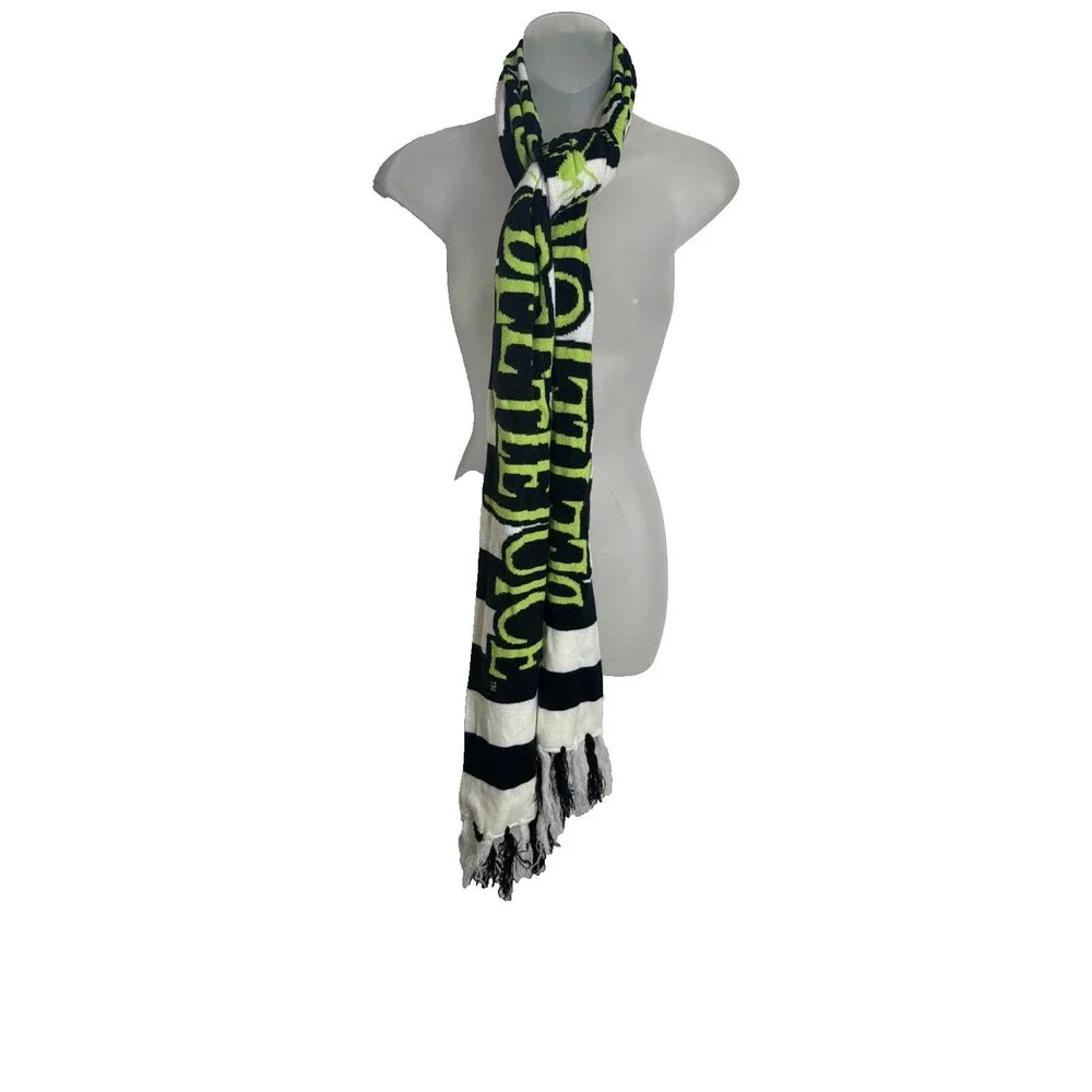 Tim Burton's Beetlejuice Scarf  Vintage 78”x8” Striped Tassels White Black Green